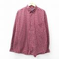 XL★古着 ランズエンド 長袖 ブランド シャツ メンズ 00年代 00s 大きいサイズ コットン ボタンダウン エンジ系他 チェック 25nov14