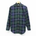 M★古着 エルエルビーン 長袖 ブランド シャツ メンズ 80年代 80s コーデュロイ コットン ボタンダウン 緑他 チェック 25nov27