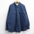 XL★古着 エルエルビーン 長袖 ブランド シャツ メンズ 00年代 00s 大きいサイズ ロング丈 コットン 紺 内側フランネル 25dec02