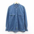 XL★古着 ティンバーランド 長袖 ブランド シャツ メンズ 90年代 90s 大きいサイズ コットン ボタンダウン 紺 デニム 25dec09
