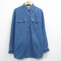 XL★古着 カーハート 長袖 ブランド シャツ メンズ 90年代 90s ロング丈 コットン ボタンダウン 紺 デニム【spe】 25dec20