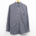 XL★古着 ノーティカ 長袖 ブランド シャツ メンズ 90年代 90s ワンポイントロゴ ロング丈 コットン ボタンダウン USA製 紺他 ストライプ 25dec20