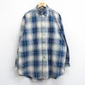 XL★古着 アバクロンビー 長袖 ブランド シャツ メンズ 90年代 90s 大きいサイズ ロング丈 コットン ボタンダウン 紺他 オンブレ チェック【spe】 26jan22