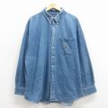 XL★古着 ラルフローレン チャップス 長袖 ブランド シャツ メンズ 90年代 90s ワンポイントロゴ 大きいサイズ コットン ボタンダウン 紺 デニム 26feb09