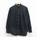 L★古着 長袖 ブランド シャツ メンズ 90年代 90s ワンポイントロゴ コットン ボタンダウン 黒【spe】 26feb09