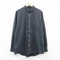 XL★古着 ランズエンド 長袖 ブランド シャツ メンズ 00年代 00s 大きいサイズ ロング丈 コットン ボタンダウン 紺他 チェック 26feb14