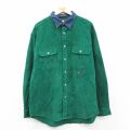 XL★古着 トミーヒルフィガー 長袖 ブランド シャツ メンズ 90年代 90s ワンポイントロゴ コーデュロイ 襟デニム 大きいサイズ ロング丈 コットン 緑他【spe】 26feb19