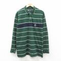 L★古着 ラルフローレン チャップス 長袖 ブランド ポロ シャツ メンズ 90年代 90s ワンポイントロゴ コットン 緑他 ボーダー 26feb19