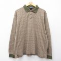 XL★古着 ランズエンド 長袖 ブランド ポロ シャツ メンズ 00年代 00s 千鳥格子 コットン ベージュ他 チェック 26mar02