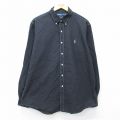 XL★古着 ラルフローレン 長袖 ブランド シャツ メンズ 90年代 90s ワンポイントロゴ コットン ボタンダウン 黒 26mar02