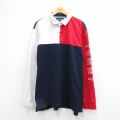 XL★古着 トミーヒルフィガー 長袖 ブランド ラガー シャツ メンズ ビッグロゴ コットン 紺他 26mar04