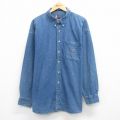 XL★古着 ラルフローレン チャップス 長袖 ブランド シャツ メンズ 90年代 90s ワンポイントロゴ 大きいサイズ ロング丈 コットン ボタンダウン 紺 デニム 26mar07
