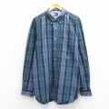XL★古着 トミーヒルフィガー 長袖 ブランド シャツ メンズ 90年代 90s ワンポイントロゴ 大きいサイズ ロング丈 コットン ボタンダウン 紺他 チェック 26mar11