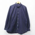 XL★古着 ラルフローレン 長袖 ブランド シャツ メンズ 90年代 90s ワンポイントロゴ 大きいサイズ ロング丈 コットン ボタンダウン 紺 26mar13