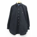 XL★古着 ラルフローレン 長袖 ブランド シャツ メンズ 90年代 90s ワンポイントロゴ YARMOUTH オックスフォード 大きいサイズ ロング丈 コットン ボタンダウン 黒 26mar14
