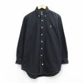 XL★古着 ラルフローレン 長袖 ブランド シャツ メンズ 90年代 90s ワンポイントロゴ オックスフォード コットン ボタンダウン 黒 26mar14