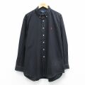 XL★古着 ラルフローレン 長袖 ブランド シャツ メンズ 90年代 90s ワンポイントロゴ YARMOUTH 大きいサイズ ロング丈 コットン ボタンダウン 黒 ストライプ 26mar14