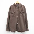 XL★古着 ティンバーランド 長袖 ブランド シャツ メンズ 大きいサイズ ロング丈 コットン 茶 26mar14