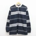 XL★古着 ラルフローレン チャップス 長袖 ブランド ラガー シャツ メンズ 90年代 90s ワンポイントロゴ コットン 紺 ボーダー 26mar23