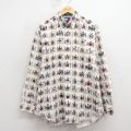XL★古着 トミーヒルフィガー 長袖 ブランド シャツ メンズ 90年代 90s 総柄 コットン ボタンダウン 白【spe】 26apr02