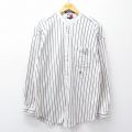 L★古着 トミーヒルフィガー 長袖 ブランド シャツ メンズ 90年代 90s ワンポイントロゴ コットン ノーカラー 白他 ストライプ【spe】 26apr08