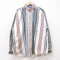 XL★古着 トミーヒルフィガー 長袖 ブランド シャツ メンズ 90年代 90s ワンポイントロゴ 大きいサイズ コットン ボタンダウン 生成り他 ストライプ 26apr10