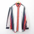 XL★古着 トミーヒルフィガー 長袖 ブランド シャツ メンズ 90年代 90s ワンポイントロゴ コットン ボタンダウン 白他 ストライプ 26apr14