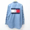 XL★古着 トミーヒルフィガー トミージーンズ 長袖 ブランド シャツ メンズ 90年代 90s ビッグロゴ 星 刺繍 コットン 薄紺 デニム 26apr14