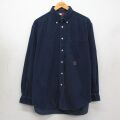 XL★古着 トミーヒルフィガー 長袖 ブランド シャツ メンズ 90年代 90s ワンポイントロゴ コーデュロイ コットン ボタンダウン 濃紺 26apr30