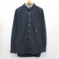 XL★古着 トミーヒルフィガー 長袖 ブランド シャツ メンズ 90年代 90s ワンポイントロゴ シアサッカー 大きいサイズ コットン ボタンダウン 濃紺他 チェック 26apr30