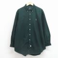 XL★古着 ラルフローレン 長袖 ブランド シャツ メンズ 90年代 90s ワンポイントロゴ オックスフォード 大きいサイズ コットン ボタンダウン 緑 26apr30