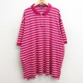 XL★古着 ラルフローレン Ralph Lauren 半袖 ブランド ポロ シャツ メンズ ワンポイントロゴ 大きいサイズ ロング丈 コットン 濃ピンク系他 ボーダー 24jun24 中古 トップス