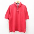 XL★古着 トミーヒルフィガー TOMMY HILFIGER 半袖 ブランド ポロ シャツ メンズ 90年代 90s ワンポイントロゴ 鹿の子 大きいサイズ コットン 赤 レッド 25apr09 中古 トップス