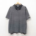 XL★古着 アディダス adidas 半袖 ブランド ポロ シャツ メンズ ワンポイントロゴ 大きいサイズ 黒 ブラック ボーダー 25jun04 中古 トップス