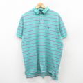 XL★古着 ラルフローレン Ralph Lauren 半袖 ブランド ポロ シャツ メンズ 90年代 90s ワンポイントロゴ 大きいサイズ コットン USA製 青緑他 ボーダー 【spe】 25jun05 中古 トップス