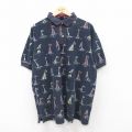 XL★古着 ノーティカ NAUTICA 半袖 ブランド ポロ シャツ メンズ 90年代 90s ヨット 総柄 鹿の子 大きいサイズ コットン 紺他 ネイビー 25jun17 中古 トップス