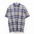 L★古着 トミーヒルフィガー TOMMY HILFIGER 半袖 ブランド ポロ シャツ メンズ 90年代 90s ワンポイントロゴ 紺他 ネイビー チェック 25jun17 中古 トップス
