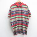 XL★古着 ラルフローレン Ralph Lauren 半袖 ブランド ポロ シャツ メンズ 90年代 90s ワンポイントロゴ 鹿の子 大きいサイズ コットン 赤他 レッド ボーダー 25jul18 中古 トップス