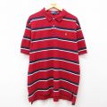 XL★古着 ラルフローレン Ralph Lauren 半袖 ブランド ポロ シャツ メンズ 90年代 90s ワンポイントロゴ 鹿の子 大きいサイズ コットン 赤他 レッド ボーダー 【spe】 25jul29 中古 トップス