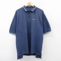 XL★古着 ナイキ NIKE 半袖 ハーフジップ ブランド ポロ シャツ メンズ ワンポイントロゴ ゴルフ 鹿の子 大きいサイズ コットン 紺 ネイビー 25aug05 中古 トップス