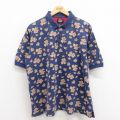 XL★古着 ドッカーズ 半袖 ブランド ポロ シャツ メンズ 00年代 00s ペイズリー柄 総柄 鹿の子 大きいサイズ コットン 紺 ネイビー 25aug09 中古 トップス