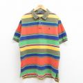 XL★古着 ラルフローレン Ralph Lauren 半袖 ブランド ポロ シャツ メンズ 90年代 90s ワンポイントロゴ 鹿の子 大きいサイズ マルチカラー コットン 緑他 グリーン ボーダー 【spe】 25aug09 中古 トップス