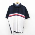 XL★古着 トミーヒルフィガー TOMMY HILFIGER 半袖 ブランド ポロ シャツ メンズ 大きいサイズ コットン 紺他 ネイビー 25aug25 中古 トップス