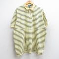 XL★古着 ラルフローレン Ralph Lauren 半袖 ブランド ポロ シャツ メンズ 90年代 90s ワンポイントロゴ 鹿の子 大きいサイズ コットン 黄 イエロー ボーダー 【spe】 25aug26 中古 トップス