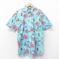 【50%OFF】L★古着 半袖 ハワイアン シャツ メンズ 90年代 90s ジュース コットン ボタンダウン USA製薄紺他 ネイビー 25may22 中古 アロハ トップス