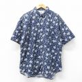 XL★古着 ビューグルボーイ 半袖 ハワイアン シャツ メンズ 00年代 00s ヤシの木 ゴルフ 大きいサイズ ロング丈 コットン ボタンダウン 紺他 ネイビー 25may22 中古 アロハ トップス