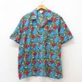 L★古着 半袖 ハワイアン シャツ メンズ 90年代 90s キャプテンモーガン コットン 開襟 オープンカラー USA製 青 ブルー 25jun09 中古 アロハ トップス