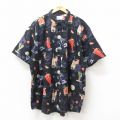 【50%OFF】XL★古着 半袖 ハワイアン シャツ メンズ カクテル 大きいサイズ ロング丈 黒 ブラック 25jun10 中古 アロハ トップス