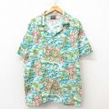 XL★古着 半袖 ハワイアン シャツ メンズ 00年代 00s ヤシの木 開襟 オープンカラー 水色 25jun10 中古 アロハ トップス
