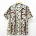 M★古着 半袖 ハワイアン シャツ メンズ 90年代 90s 船 花 コットン 開襟 オープンカラー USA製 茶系他 ブラウン 25jun10 中古 アロハ トップス